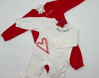 Adorable Long Sleeve Romper with Christmas Collar Embroidery