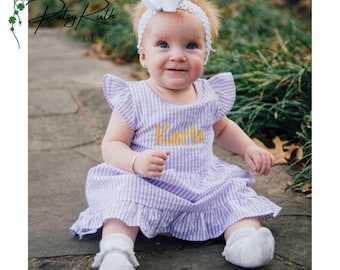 Baby Girls' Custom Name Seersucker Sundress | Monogram Summer Dress
