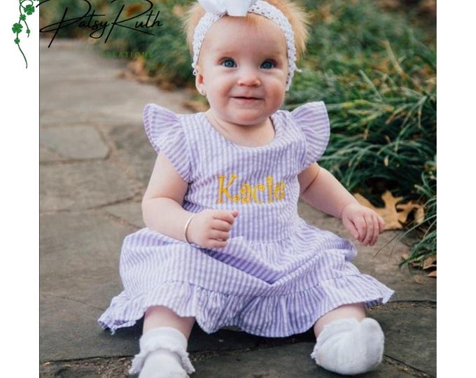 Baby Girls' Custom Name Seersucker Sundress | Monogram Summer Dress