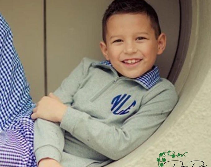 Customized Children's Pullover with Monogram and Stylish Gingham Accented Collar