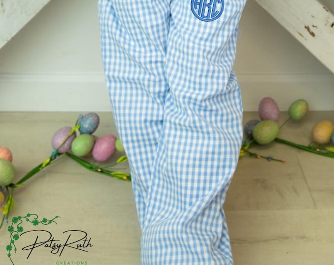 Classic Monogrammed Bottoms for Boys-Child's Monogrammed Pants-Seersucker Monogrammed Pants-Gingham Monogrammed Pants-Spring Boy's Outfit