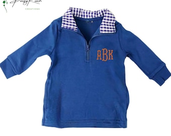 Personalized | Monogrammed Quarter-Zip Pullover with Gingham Collar