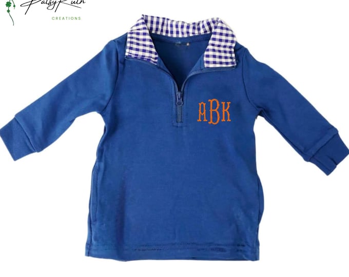 Personalized | Monogrammed Quarter-Zip Pullover with Gingham Collar