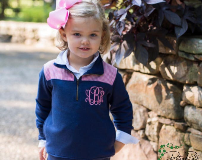 Customized Children's Pullover with Monogram and Stylish Gingham Accents