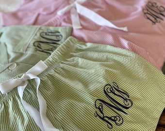 Women's Sleep Shorts Set/Seersucker Sleep Shorts Set/Bridesmaid's Sleep Shorts Set/Monogrammed Sleep Shorts Set/Monogrammed Pajamas Set