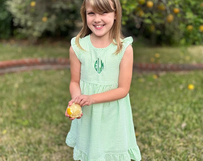 Girls' Custom Name Seersucker Sundress | Monogram Summer Dress