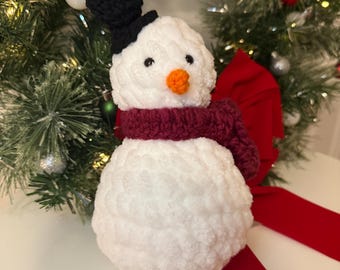 Holiday-Ready 8-Inch Snowman Plushie with Berry Scarf - Handmade Cutie