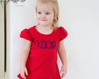 Baby Girls' Monogrammed Puff Sleeve Cotton Shirt: Personalized Ruffle Detail Top