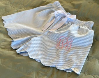 Women's Sleep Shorts/Seersucker Sleep Shorts/Bridesmaid's Sleep Shorts/Monogrammed Sleep Shorts/Monogrammed Pajamas/Pajama Shorts