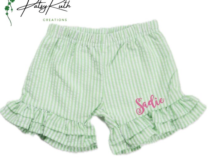 Adorable Personalized Ruffle Shorts - Seersucker Fabric