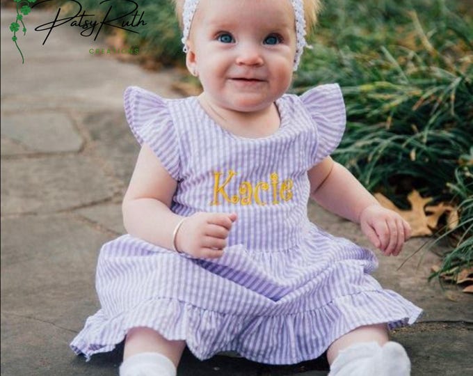 Baby Girls' Custom Name Seersucker Sundress | Monogram Summer Dress