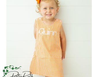 Personalized Seersucker Gingham Jumper Dress - Monogram Name Outfit