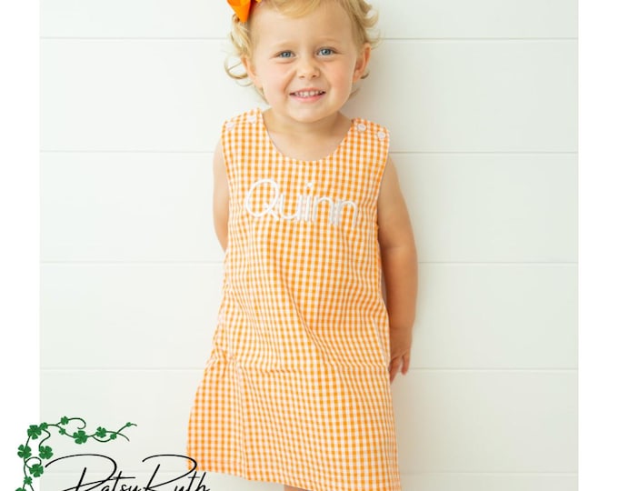 Personalized Seersucker Gingham Jumper Dress - Monogram Name Outfit