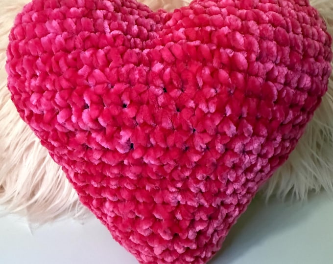 Handmade Crochet Heart, Bright Pink Plush (7.5 Inch Soft Decor)