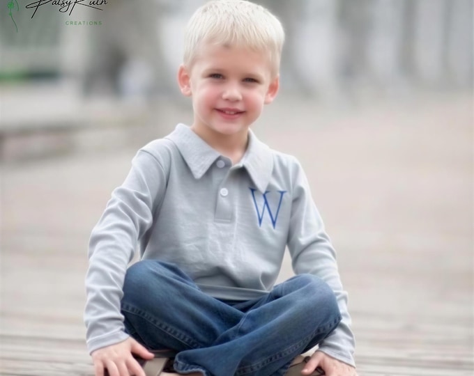 Kids Long-Sleeve Polo Shirt, Personalized Monogram (6m-10yrs)