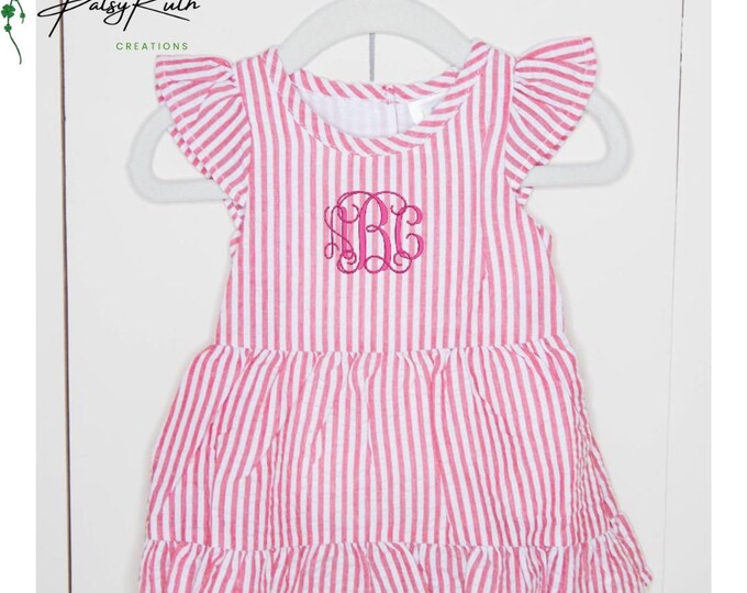 Monogrammed Seersucker Dress-Baby Monogrammed Dress-Monogrammed Sundress-Seersucker Dress