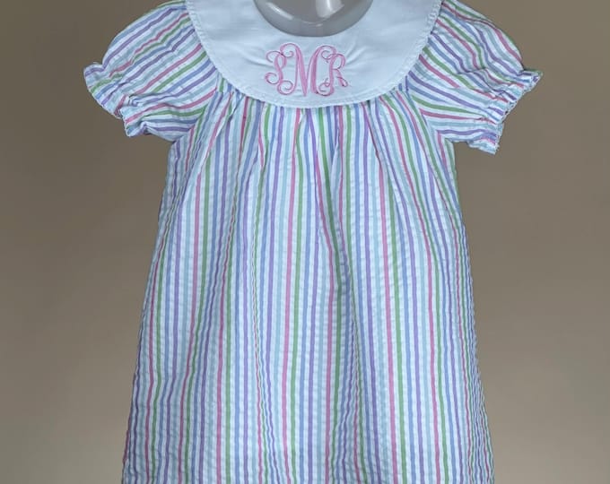 Monogrammed Bishop Dress- Baby Monogrammed Collar Dress- Monogrammed Dress