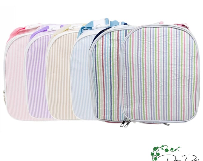 Custom Seersucker Insulated Lunchbox | Personalized Lunch Bag