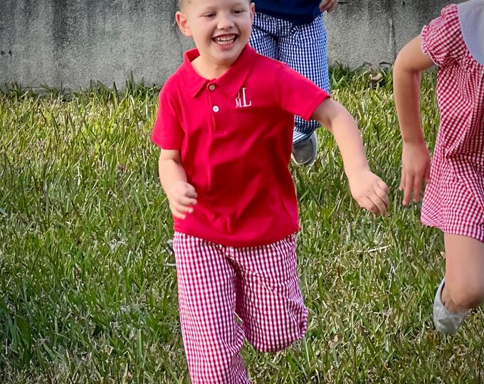 Baby's Monogrammed Pants-Seersucker Monogrammed Pants-Gingham Monogrammed Pants-Spring Boy's Outfit
