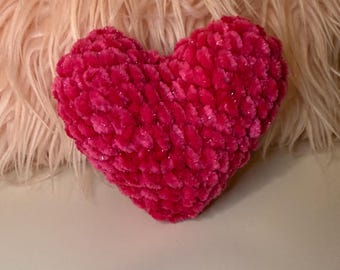 Handmade 4 inch, sparkly bright pink crochet heart