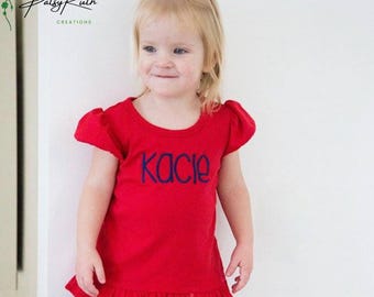 Baby Girls' Monogrammed Puff Sleeve Cotton Shirt: Personalized Ruffle Detail Top