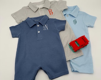 Baby Polo Romper-Baby Jon Jon-Baby Shortall-Monogrammed-Personalized-Baby Gift