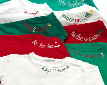 Cute Christmas Baby Crew Neck T-Shirt with Embroidered Collar
