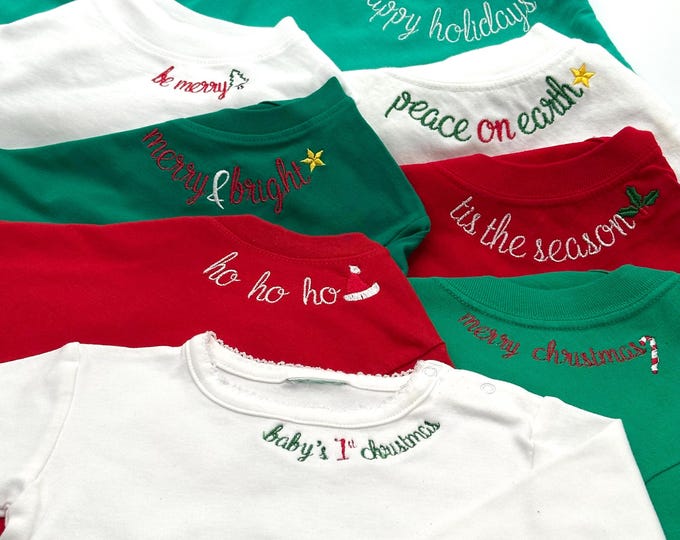 Cute Christmas Baby Crew Neck T-Shirt with Embroidered Collar