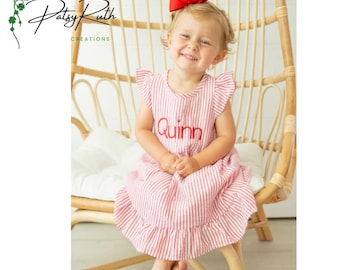 Personalized Seersucker Dress for Baby Girls - Custom Name or Monogram Option