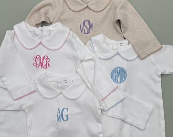 Monogrammed Footie Bodysuit for Baby Boy or Girl