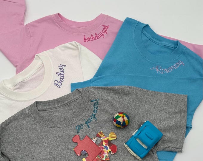 Customized Kid's Tee with Delicate Embroidered Collar - Boy or Girl - Short/Long Sleeve Options