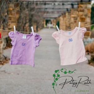 Monogrammed Puff-Sleeve Shirt for Girls - Custom Name - Assorted Color Choices