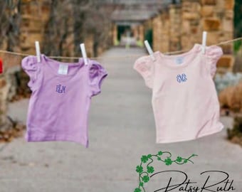 Monogrammed Puff-Sleeve Shirt for Girls - Custom Name - Assorted Color Choices