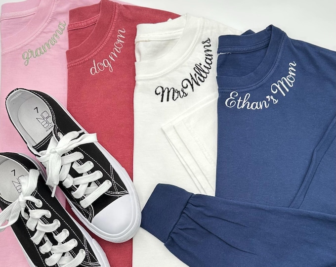 Adult Collar Embroidered Tee - Personalized T-Shirt - Bridesmaid Gift - Adult Unisex Tee - Short or Long Sleeve Shirt - Gift Idea