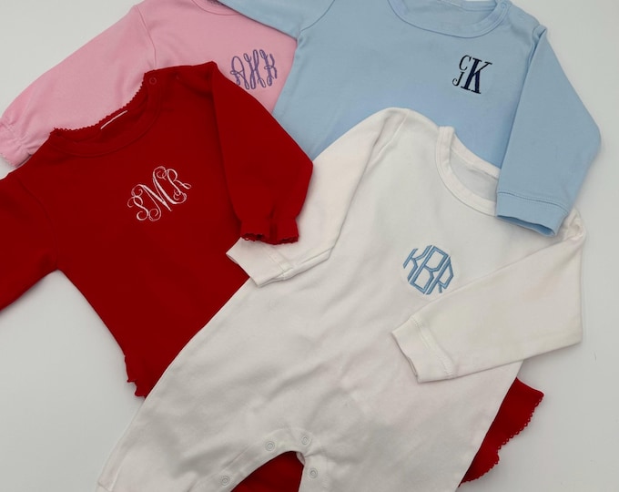 Baby Long Sleeve Romper-Monogrammed-Personalized-Baby Gift-Baby Shower Gift-Baby Clothes