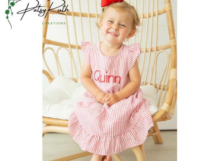 Toddler Girls' Custom Name Seersucker Sundress | Monogram Summer Dress
