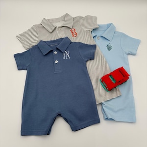Combi-short polo pour bébé personnalisé à monogramme - Coton doux, fermeture pression facile