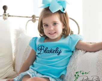 Toddler Girls' Monogrammed Puff Sleeve Cotton Shirt: Personalized Ruffle Detail Top