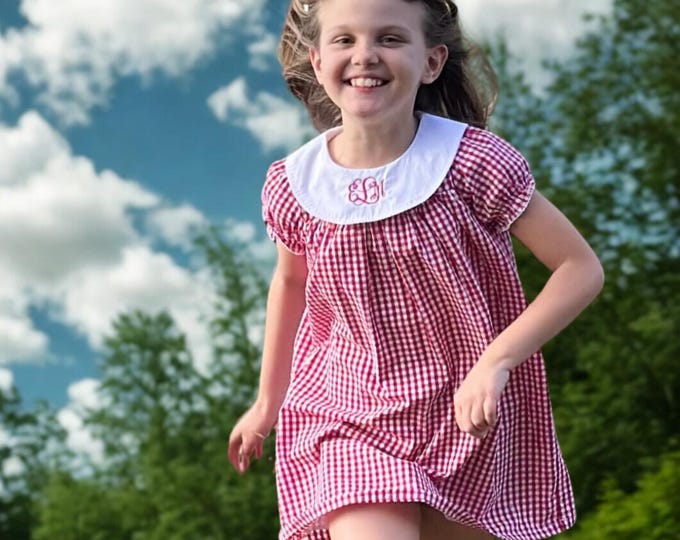 Monogrammed Bishop Dress- Girls Monogrammed Collar Dress- Monogrammed Dress