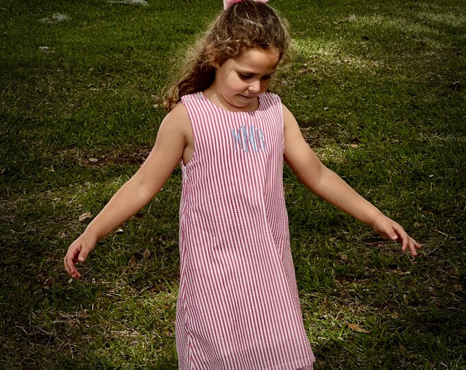 Monogrammed Seersucker Jumper-Girls Monogrammed Jumper-Seersucker Jumper