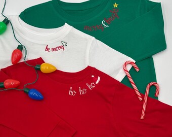 Embroidered Collar Crew Neck T-Shirt for Youth - Christmas Theme