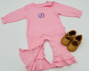 Monogrammed Baby Romper With Ruffles: Soft Cotton, Customizable Gift