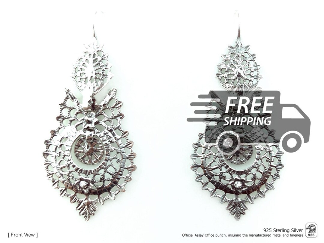 Portuguese Queen Earrings: 925 Sterling Silver, Medium Sized, Viana - Etsy