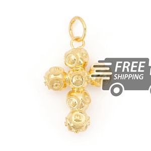 Portuguese Filigree Cross PENDANT Contas de Viana Beads Traditional Portugal, 925 Sterling Silver with 24k Gold Bath