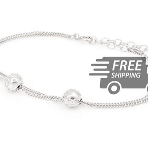 Bracelet portugais en filigrane avec deux perles Contas de Viana (6 mm) traditionnel du Portugal, argent sterling 925 avec bain rhodié