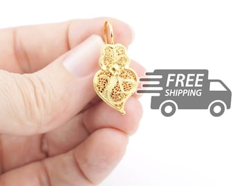 Portuguese Filigree Earrings: Extra Small Viana Hearts, Gold Plated 925 Sterling Silver