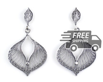 Portuguese Filigree EARRINGS Viana Traditional Antique Portugal, 925 Sterling Silver