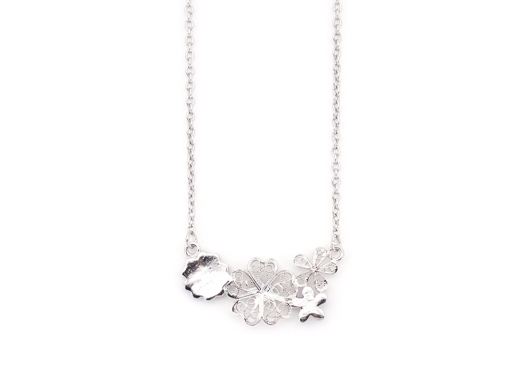 Collier En Argent 925 Plaqué Or - Pendentif Fleurs En émail Bleu Filigrane - Filgold - Neuf
