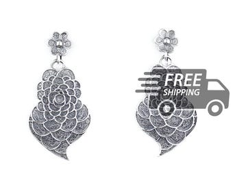 Portuguese Filigree Earrings: Petals Viana Heart, 925 Sterling Silver