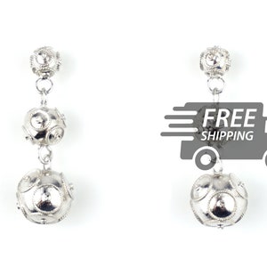 Portuguese Filigree EARRINGS Contas de Viana / Viana Beads Dangle Earrings Portugal Traditional, 925 Sterling Silver w/ Rhodium Bath
